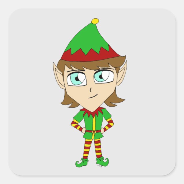 pegatina cuadrado de chibi elf (Anverso)