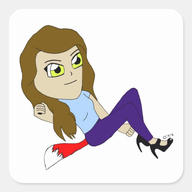 pegatina cuadrado de chibi foxy chica (Anverso)