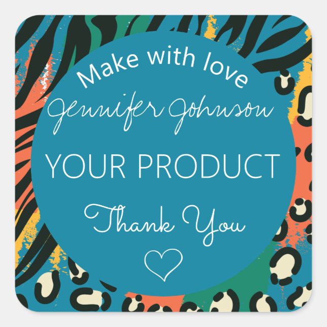 Pegatina cuadrado de color azul de impresión anima (Anverso)