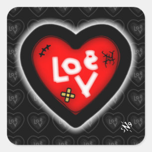 Pegatina cuadrado de corazón magullado v1.1