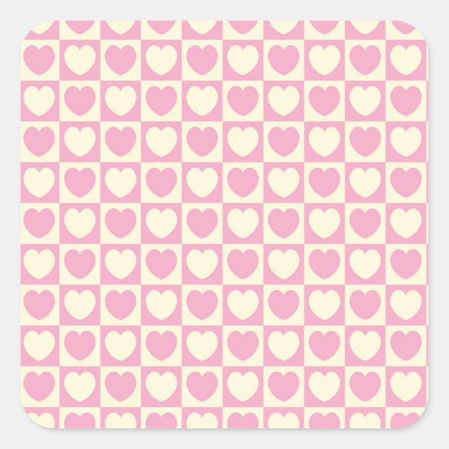 Pegatina cuadrado de corazón rosado controlado (Anverso)