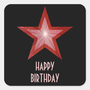 Pegatina cuadrado de Estrella Roja 'Feliz Cumpleañ