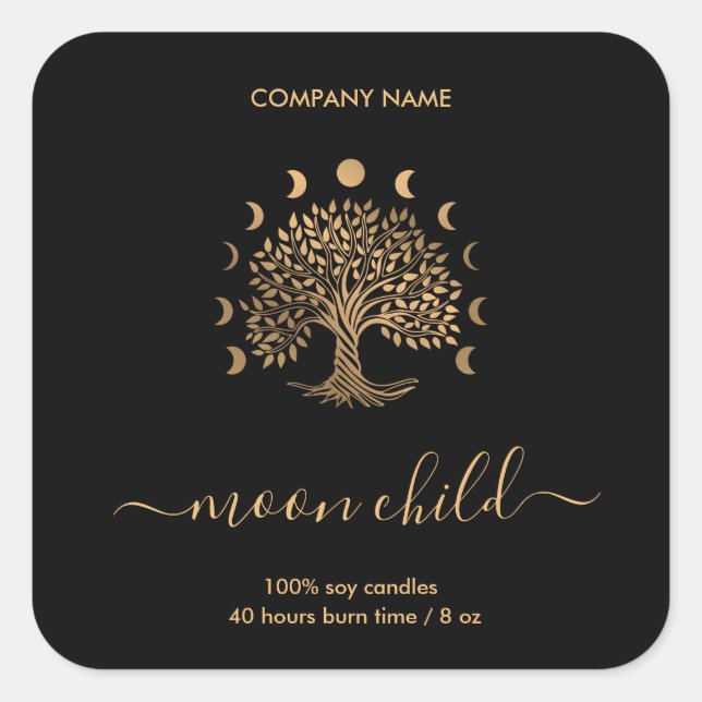 Pegatina cuadrado de fases de la luna del árbol de (Anverso)