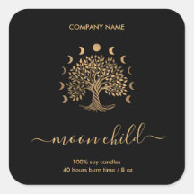 Pegatina cuadrado de fases de la luna del árbol de