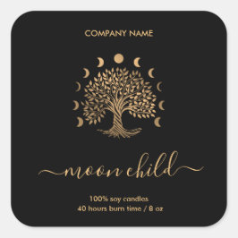 Pegatina cuadrado de fases de la luna del árbol de