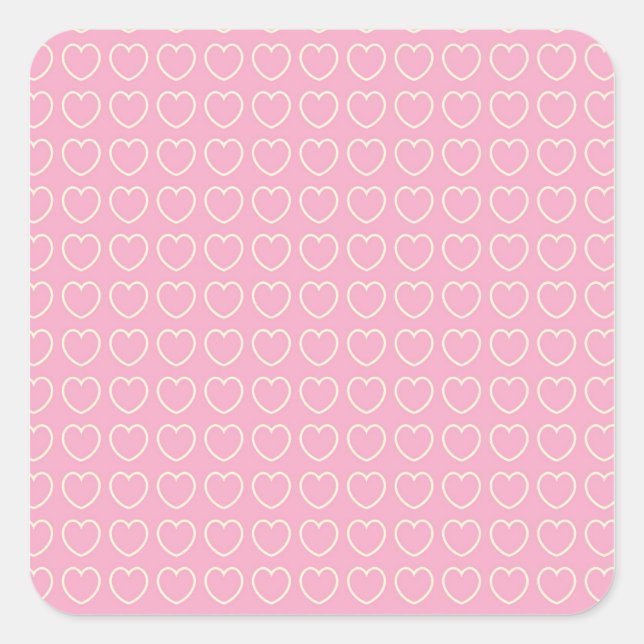 Pegatina cuadrado de fondo del corazón rosado (Anverso)