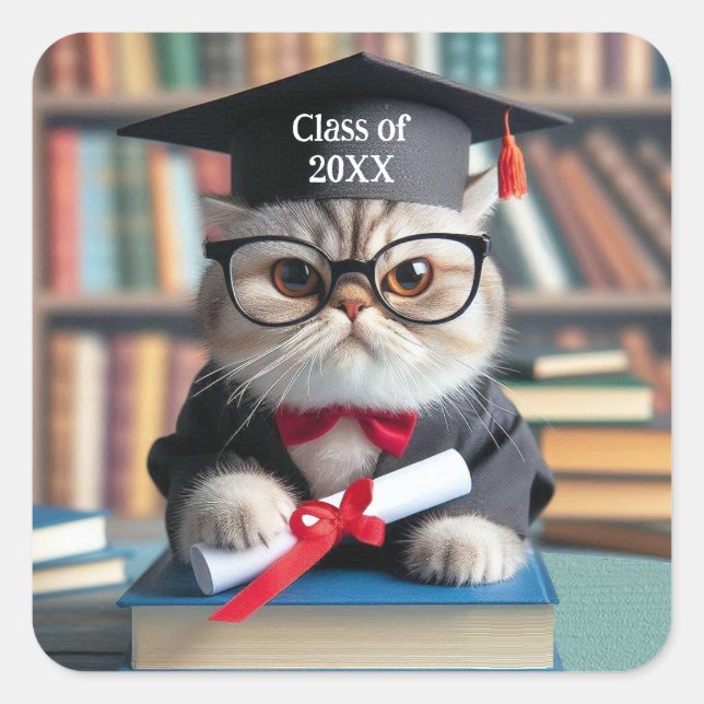 pegatina cuadrado de graduados de altura de gato (Anverso)