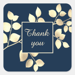 Pegatina cuadrado de hojas de oro azul romántico
