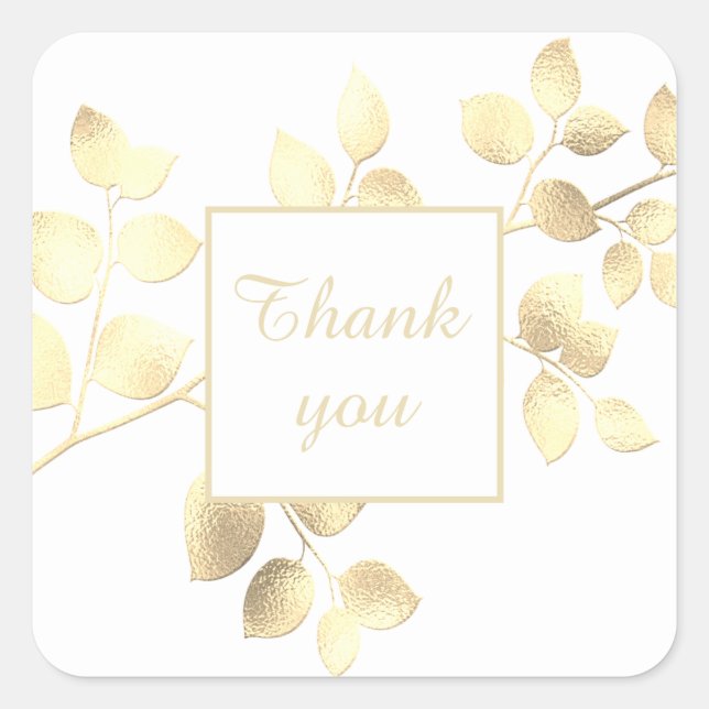 Pegatina cuadrado de hojas de oro blancas romántic (Anverso)