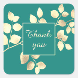 Pegatina cuadrado de hojas de oro verdes romántica