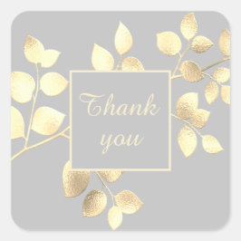 Pegatina cuadrado de hojas doradas grisáceas román