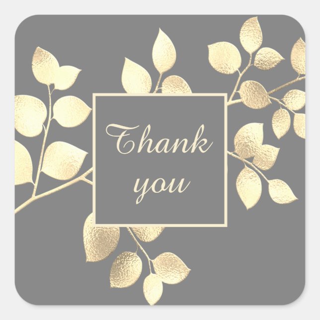 Pegatina cuadrado de hojas doradas grisáceas román (Anverso)