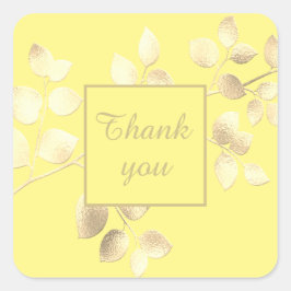 Pegatina cuadrado de hojas doradas románticas