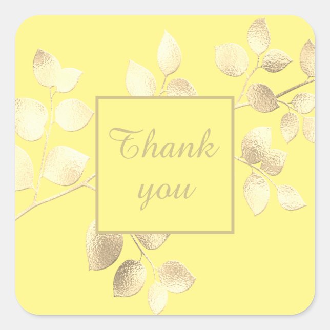 Pegatina cuadrado de hojas doradas románticas (Anverso)