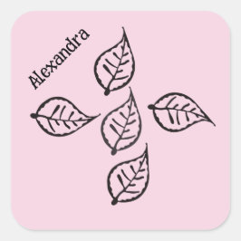 Pegatina cuadrado de hojas rosadas