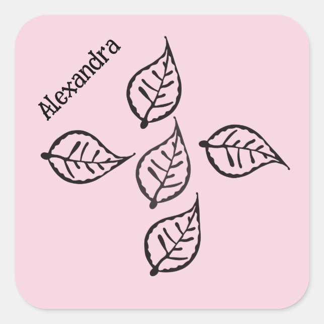 Pegatina cuadrado de hojas rosadas (Anverso)