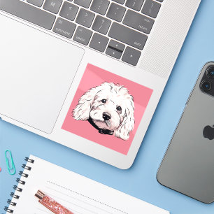 Pegatina Cuadrado de la cara del perro maltipoo blanco espo