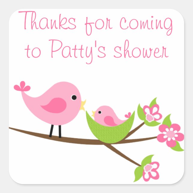 pegatina cuadrado de la madre rosa y el pájaro del (Anverso)