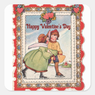 Pegatina cuadrado de la pareja de patinaje de époc