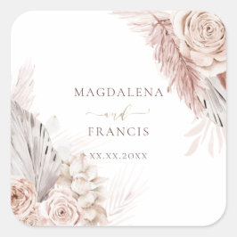 pegatina cuadrado de las flores del boho boda