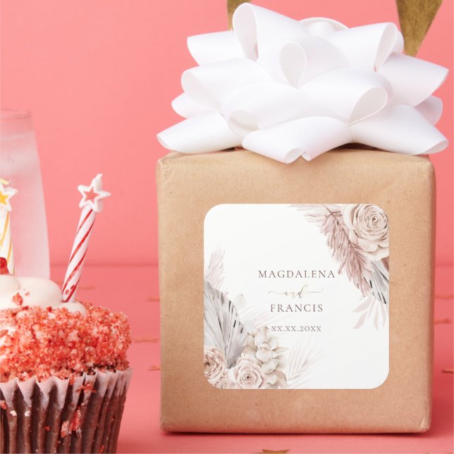 pegatina cuadrado de las flores del boho boda (Fiesta)