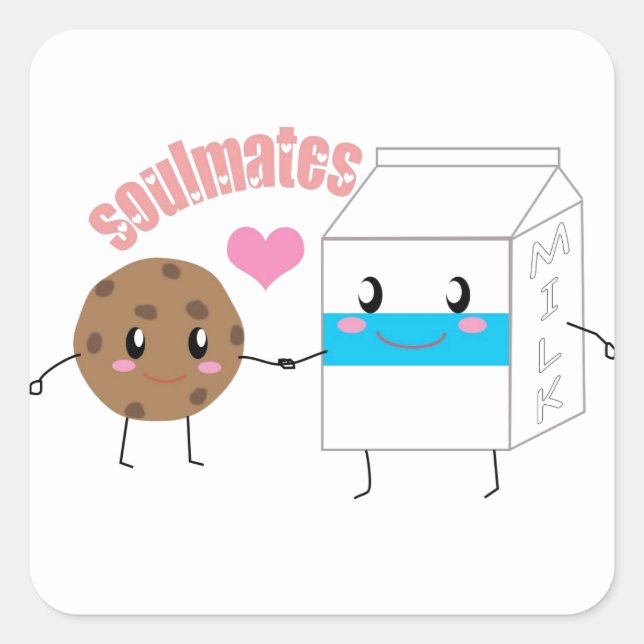 Pegatina cuadrado de leche y galletas (hoja de 20) (Anverso)