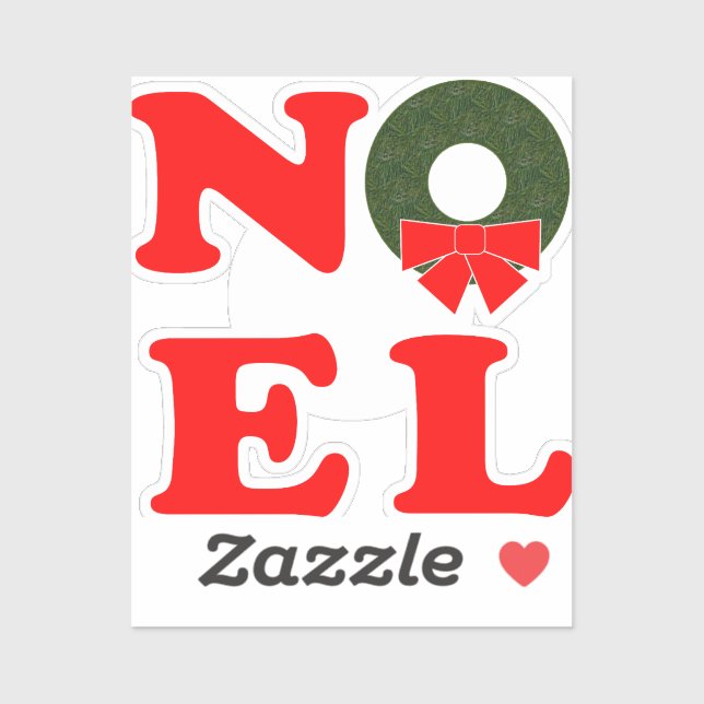 Pegatina Cuadrado de letras apiladas NOEL con Wreath para O (Hoja)