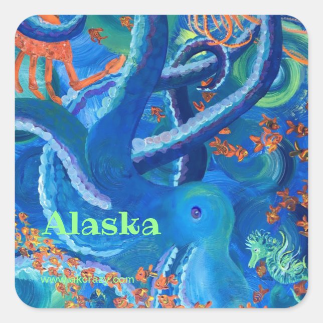 Pegatina cuadrado de Octopacifica _ALASKA (Anverso)