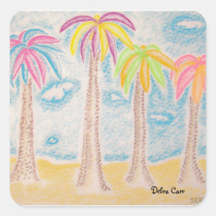 Pegatina cuadrado de palmeras coloridas