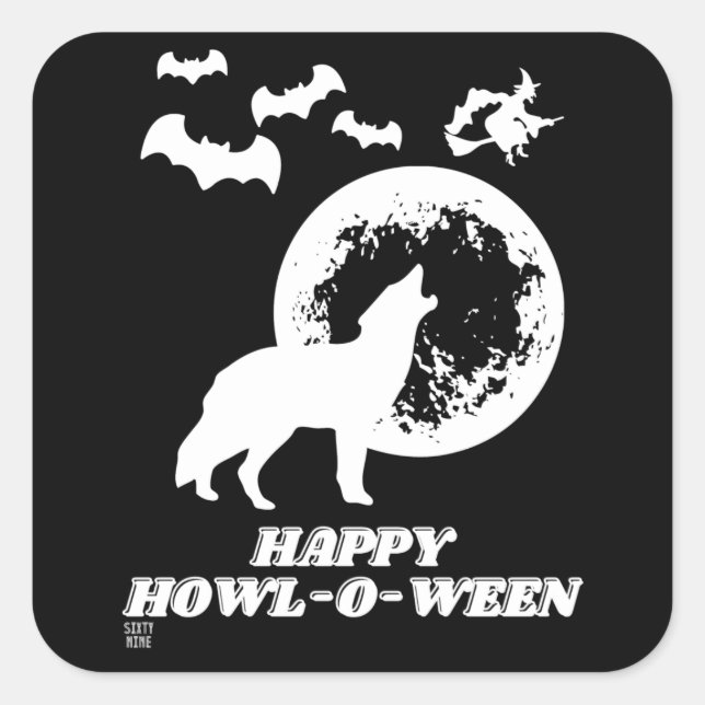 pegatina cuadrado divertido "HAPPY HOWL-O-WEEN 2" (Anverso)
