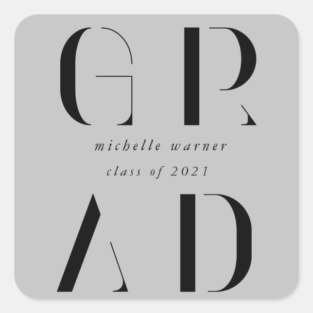 pegatina cuadrado elegante y moderno de graduación (Anverso)