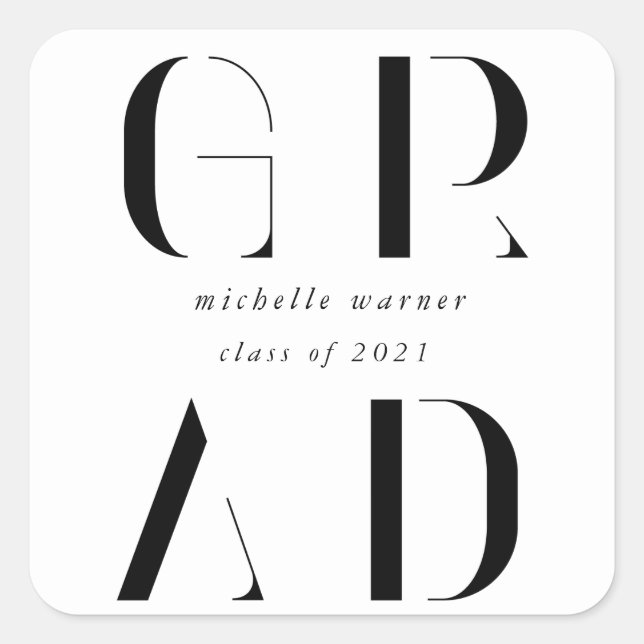 pegatina cuadrado elegante y moderno de graduación (Anverso)