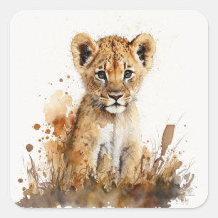 Pegatina cuadrado Fiesta del león de color de agua