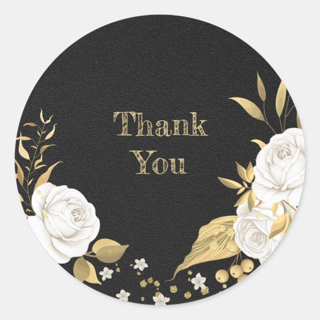 pegatina cuadrado negro de hojas de oro de flores  (Anverso)