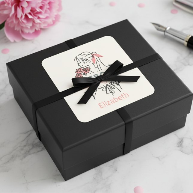 Pegatina cuadrado Personalizado de flores rosadas  (Detroit Pink Flowers Custom Square Sticker)