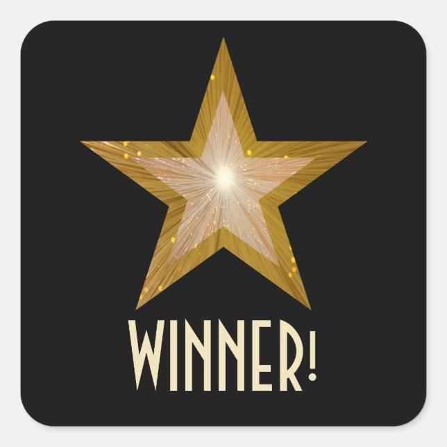 Pegatina cuadrado "WINNER!" de estrella dorada (Anverso)