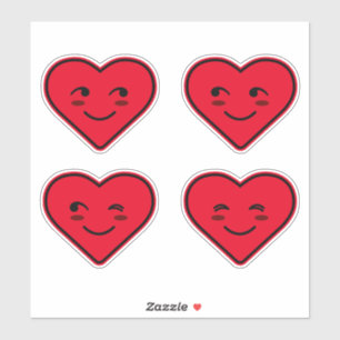 Pegatina Cuatro caras sonrientes felices rojas corazón Pers