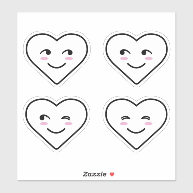 Pegatina Cuatro caras sonrientes felices y blancas de coraz (Hoja)