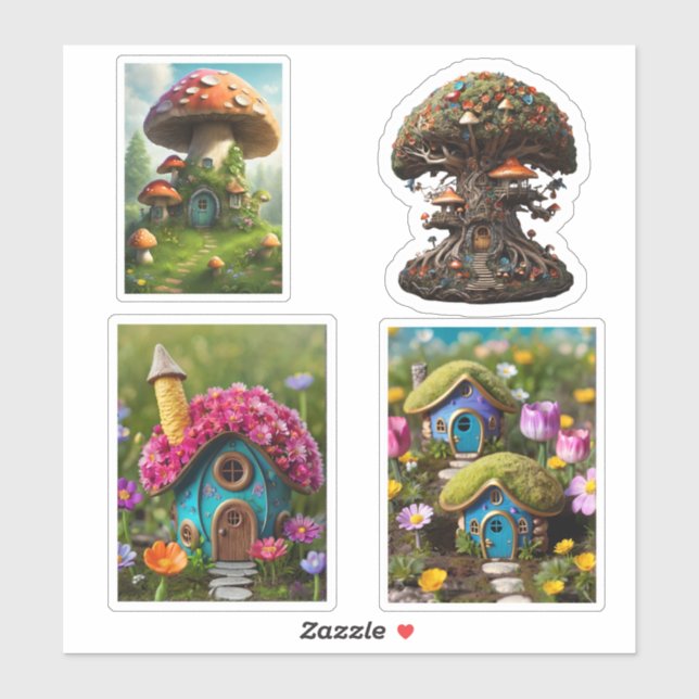 Pegatina Cuatro casas de hadas Fantasy Personalizado-Pegati (Hoja)