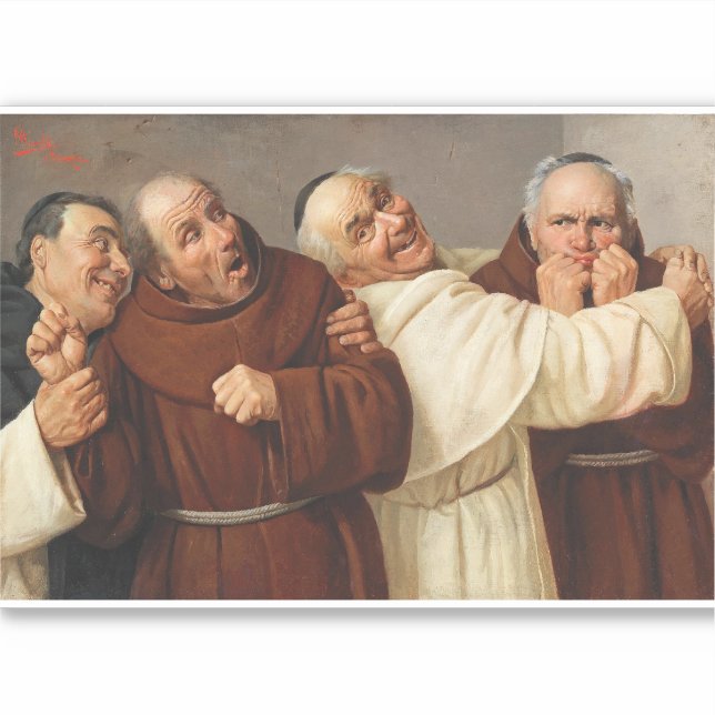 Pegatina Cuatro monjes, c. 1884 por Claudio Rinaldi (Anverso)