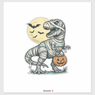 Pegatina Cubeta de dulces de T-Rex momia de Halloween Vecto