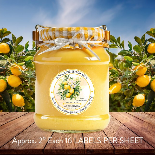 Pegatina Cubierta De Limón Casera 2 En 16 | Bandeja (Homemade Lemon Curd Canning 2 Inch Labels - 16 Stickers Per Sheet)