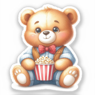 Pegatina Cubo de Palomitas de Osito de Peluche Lindo