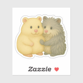 Pegatina Cuddly Hamster Pair Sticker – Cream & Gray Friends