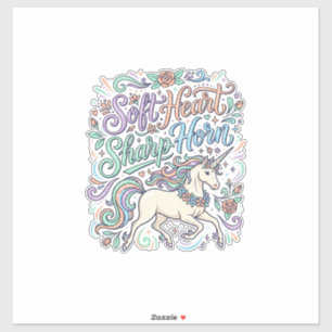 Pegatina Cuerno Agudo Corazón Suave Unicornio Fondo Blanco