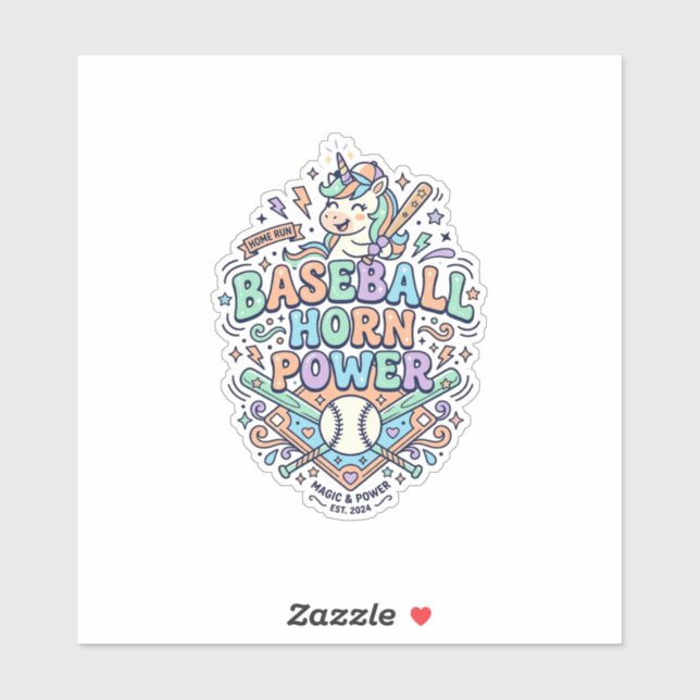 Pegatina Cuerno de béisbol de unicornio Poder Kawaii Diseño (Hoja)