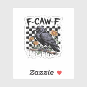 Pegatina Cuervo Floral, F-Caw-F Pájaro Divertido FCAWF Luna