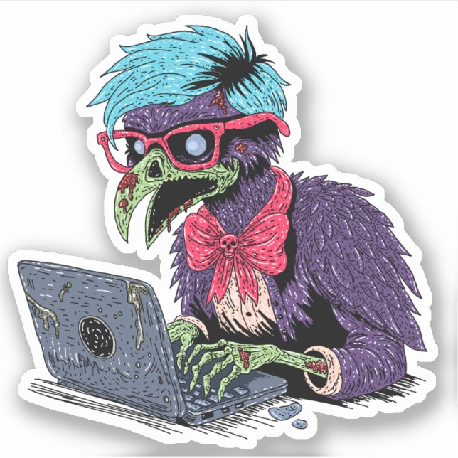 Pegatina Cuervo zombie computadora (Anverso)