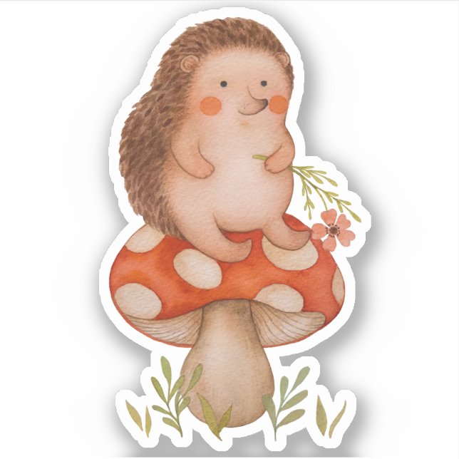 Pegatina Cuidada Acuarela Hedgehog En Un Sambre (Anverso)
