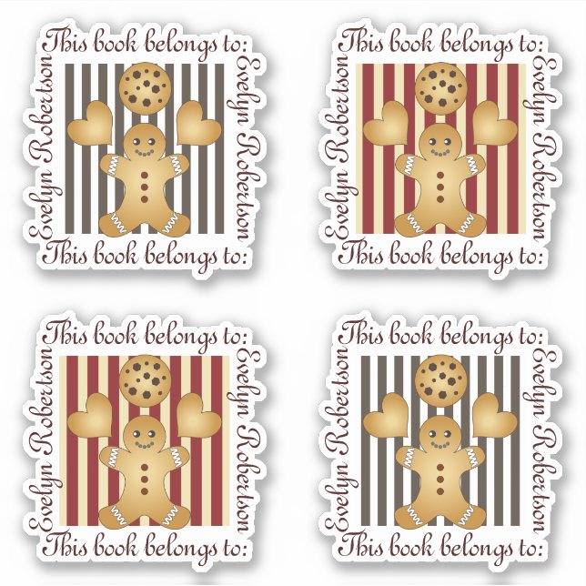 Pegatina Cuidada Cookie Gingerbread Man Bookplate (Anverso)